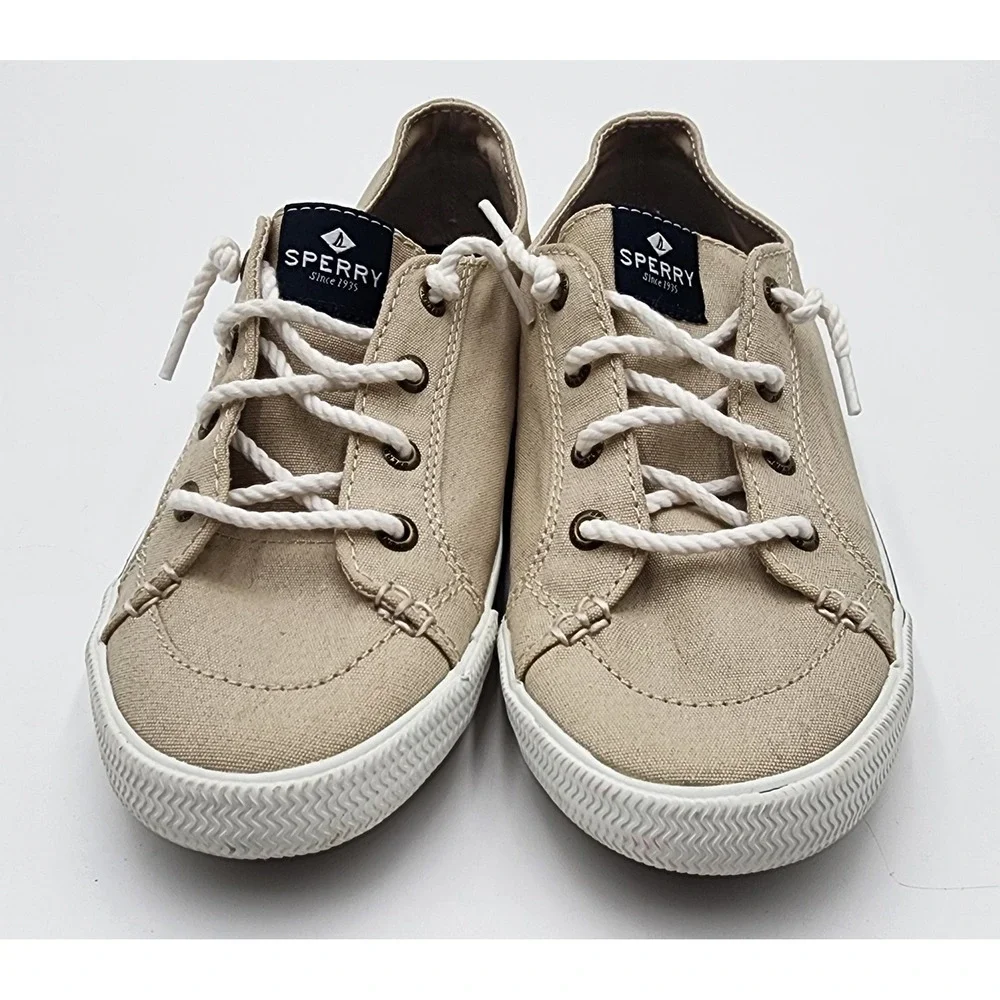 Sperry LTT Top Sider Linen Sneakers Women 6 Oatmeal Beige Slip On STS81820 EXC